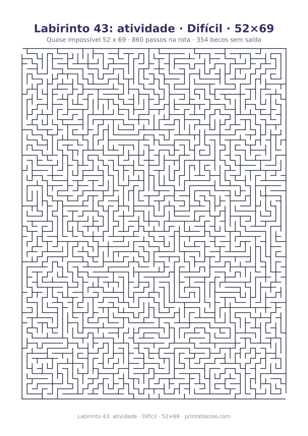 Prévia pronta para imprimir: Labirinto 43: atividade · Difícil · 52×69, catálogo nº 161203 Passatempo nº 161203.