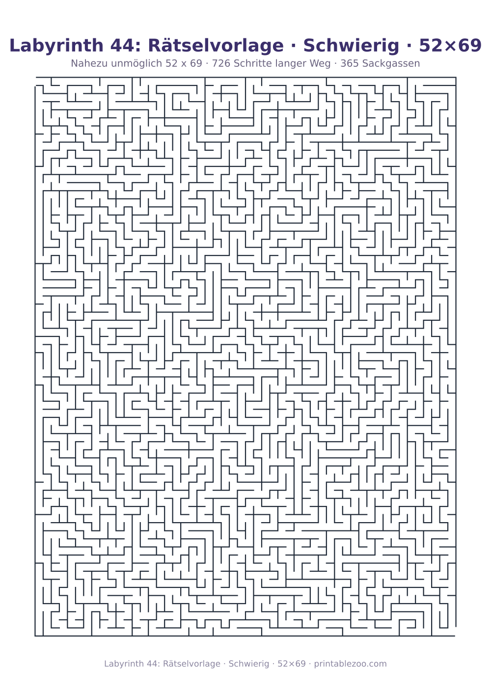 Labyrinth 44: Rätselvorlage · Schwierig · 52×69 als druckfertige Vorschau, Katalognummer 161204 Rätsel Nr. 161204.