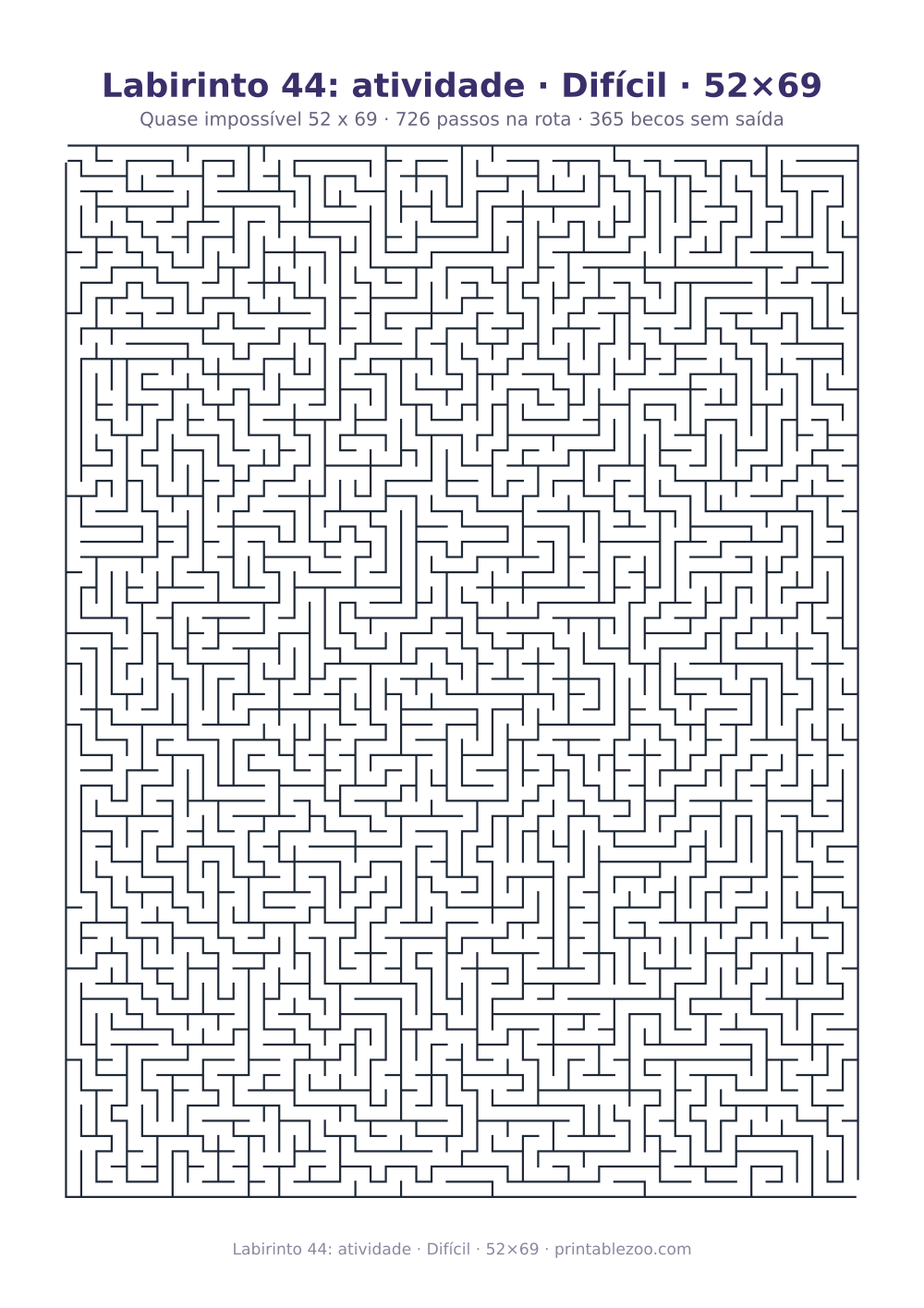 Prévia pronta para imprimir: Labirinto 44: atividade · Difícil · 52×69, catálogo nº 161204 Passatempo nº 161204.