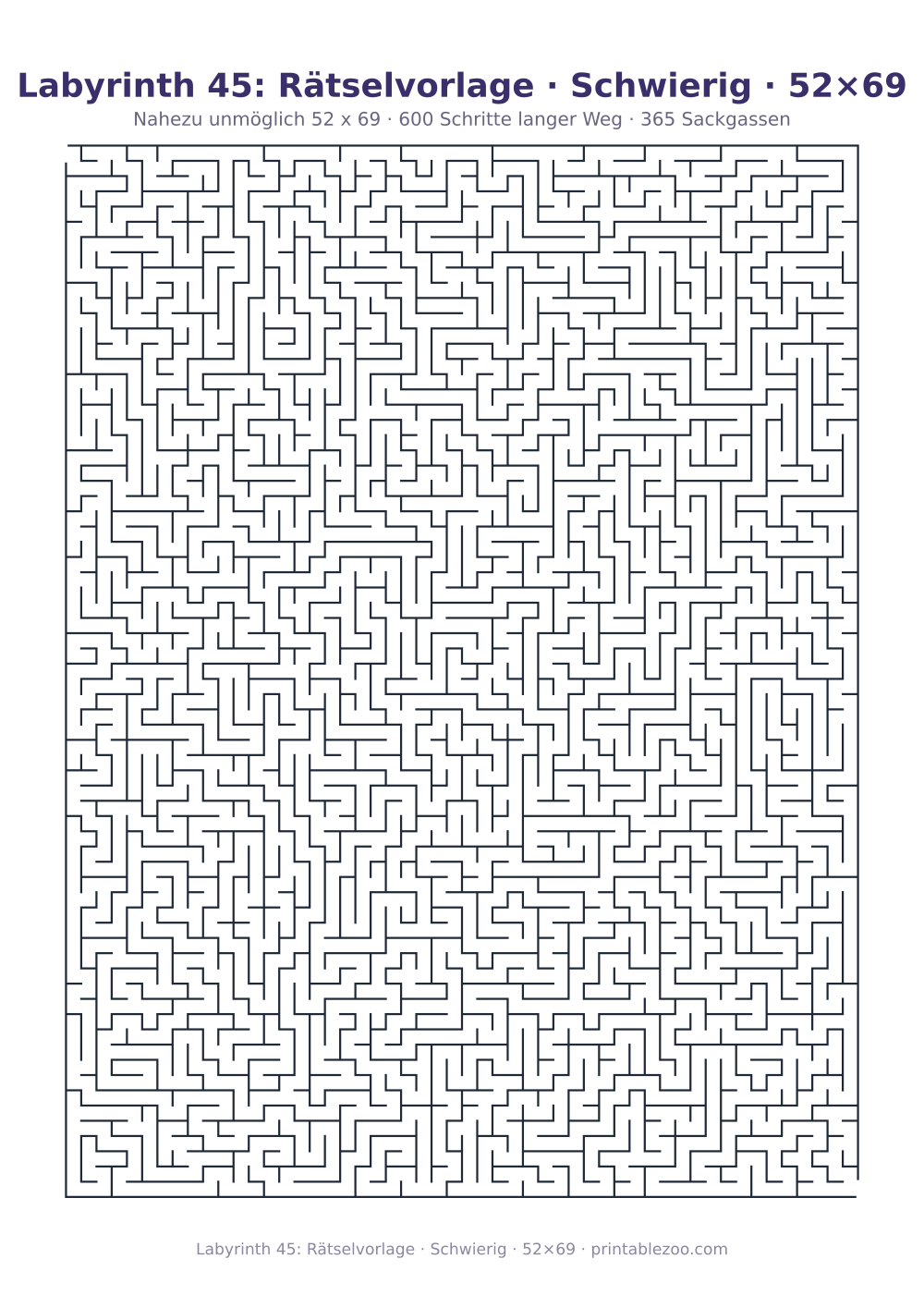 Labyrinth 45: Rätselvorlage · Schwierig · 52×69 als druckfertige Vorschau, Katalognummer 161205 Rätsel Nr. 161205.