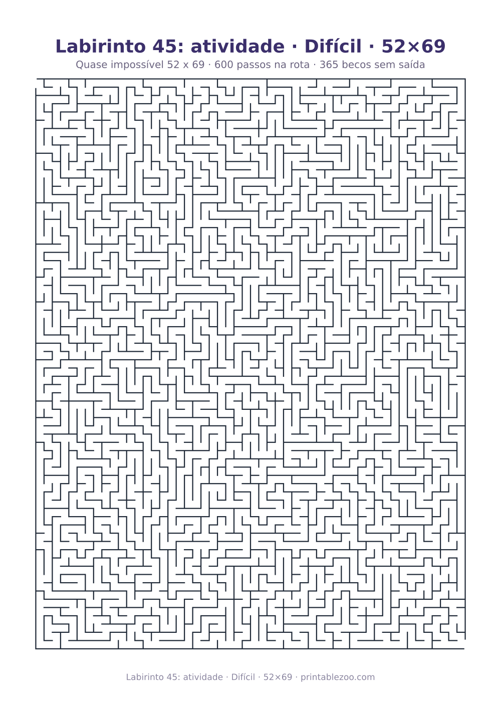 Prévia pronta para imprimir: Labirinto 45: atividade · Difícil · 52×69, catálogo nº 161205 Passatempo nº 161205.