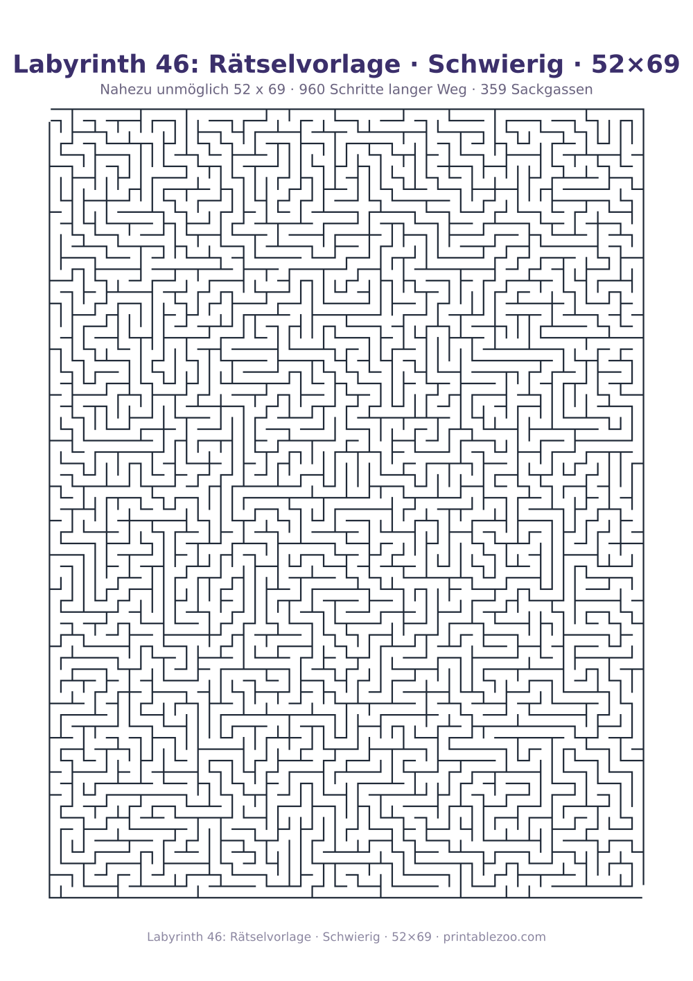 Labyrinth 46: Rätselvorlage · Schwierig · 52×69 als druckfertige Vorschau, Katalognummer 161206 Rätsel Nr. 161206.