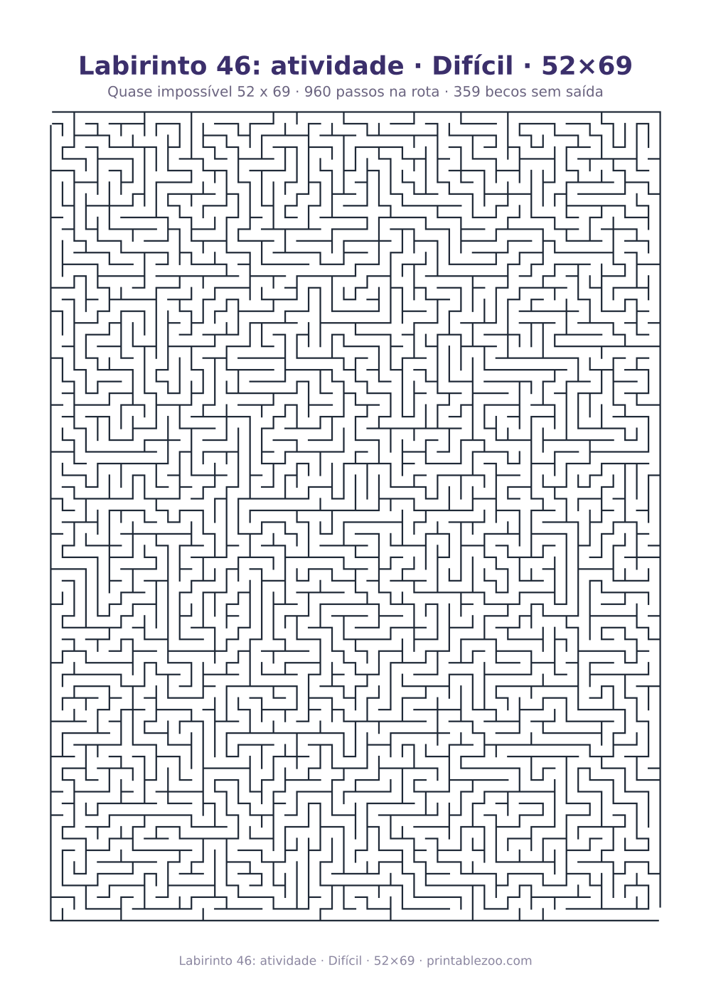 Prévia pronta para imprimir: Labirinto 46: atividade · Difícil · 52×69, catálogo nº 161206 Passatempo nº 161206.