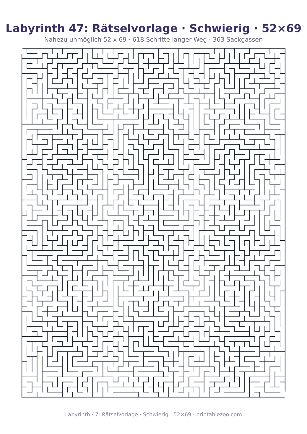 Labyrinth 47: Rätselvorlage · Schwierig · 52×69 als druckfertige Vorschau, Katalognummer 161207 Rätsel Nr. 161207.