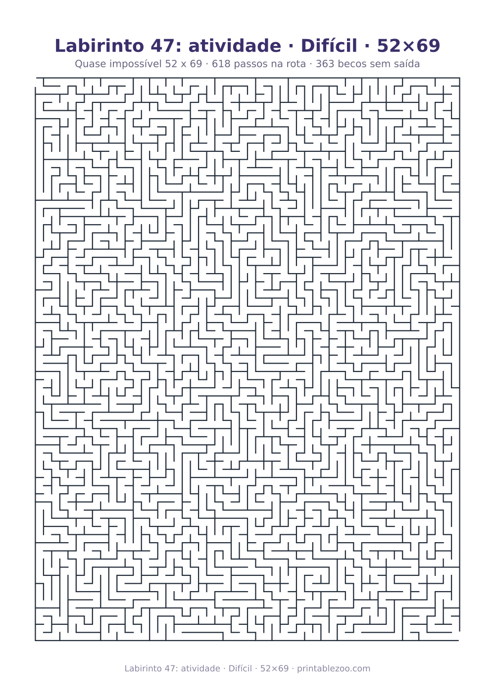 Prévia pronta para imprimir: Labirinto 47: atividade · Difícil · 52×69, catálogo nº 161207 Passatempo nº 161207.