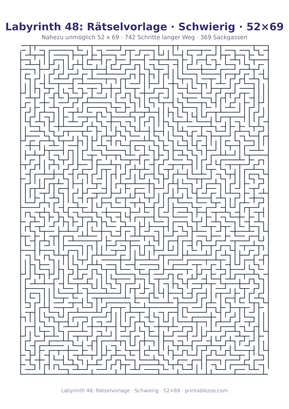 Labyrinth 48: Rätselvorlage · Schwierig · 52×69 als druckfertige Vorschau, Katalognummer 161208 Rätsel Nr. 161208.