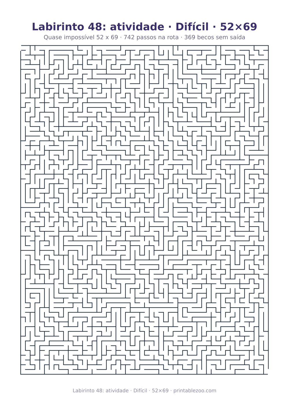 Prévia pronta para imprimir: Labirinto 48: atividade · Difícil · 52×69, catálogo nº 161208 Passatempo nº 161208.