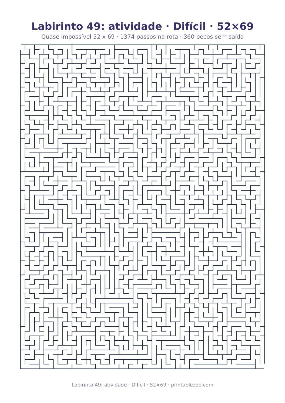 Prévia pronta para imprimir: Labirinto 49: atividade · Difícil · 52×69, catálogo nº 161209 Passatempo nº 161209.