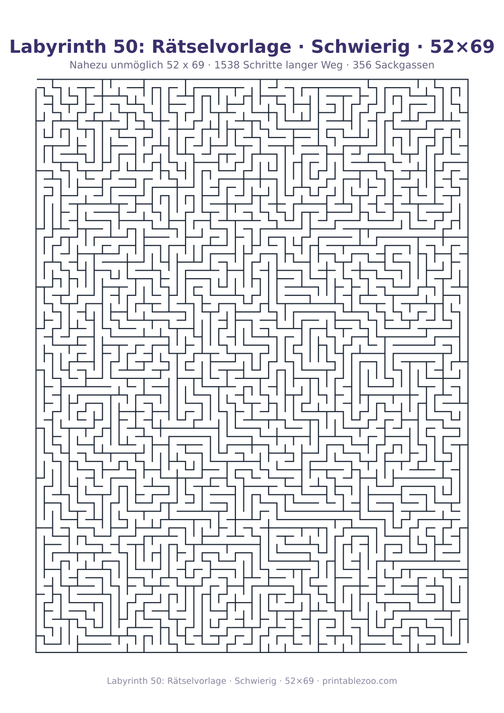 Labyrinth 50: Rätselvorlage · Schwierig · 52×69 als druckfertige Vorschau, Katalognummer 161210 Rätsel Nr. 161210.