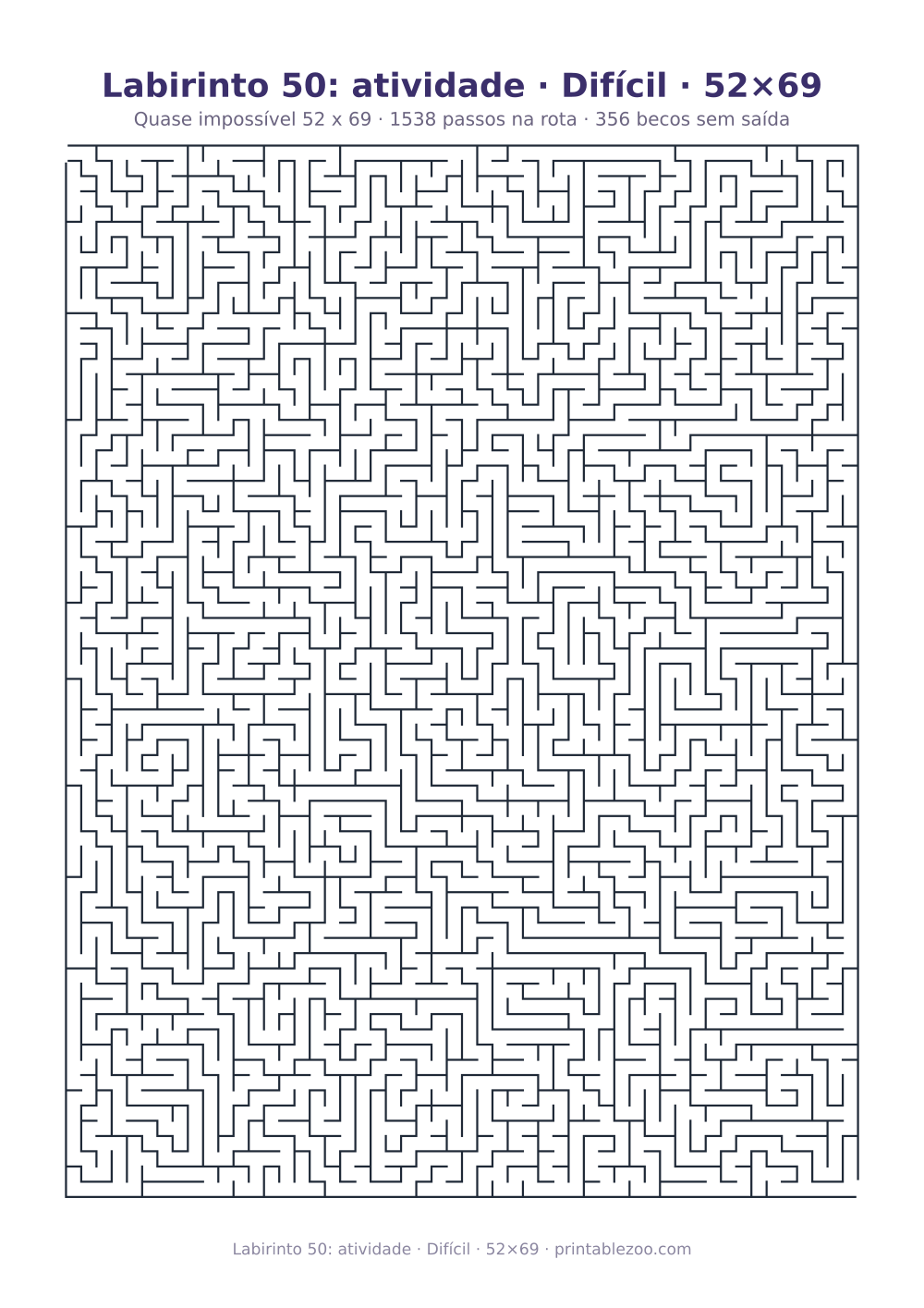 Prévia pronta para imprimir: Labirinto 50: atividade · Difícil · 52×69, catálogo nº 161210 Passatempo nº 161210.