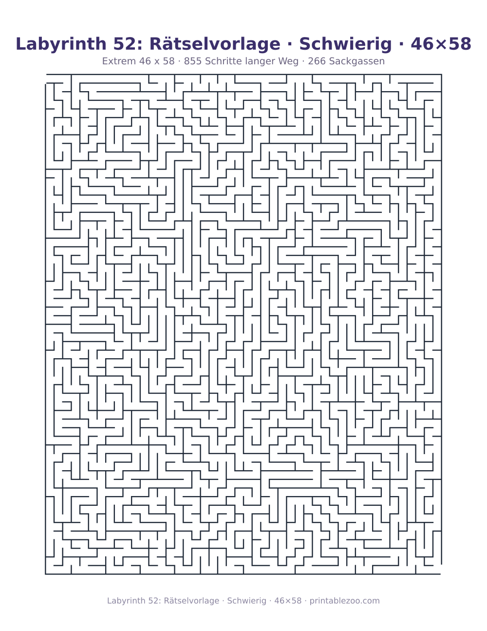 Labyrinth 52: Rätselvorlage · Schwierig · 46×58 als druckfertige Vorschau, Katalognummer 161302 Rätsel Nr. 161302.