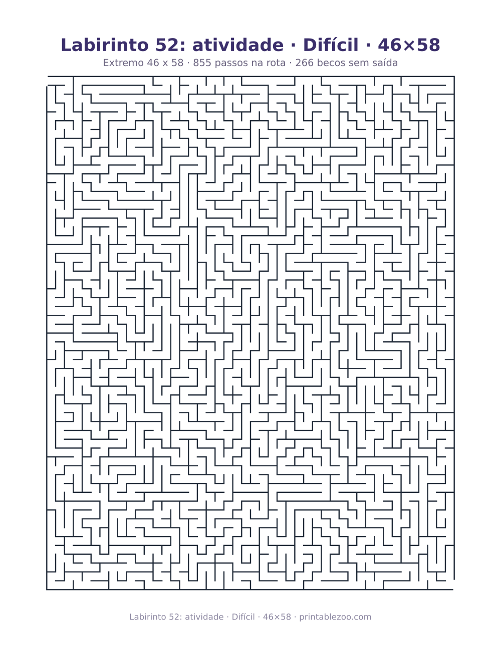 Prévia pronta para imprimir: Labirinto 52: atividade · Difícil · 46×58, catálogo nº 161302 Passatempo nº 161302.