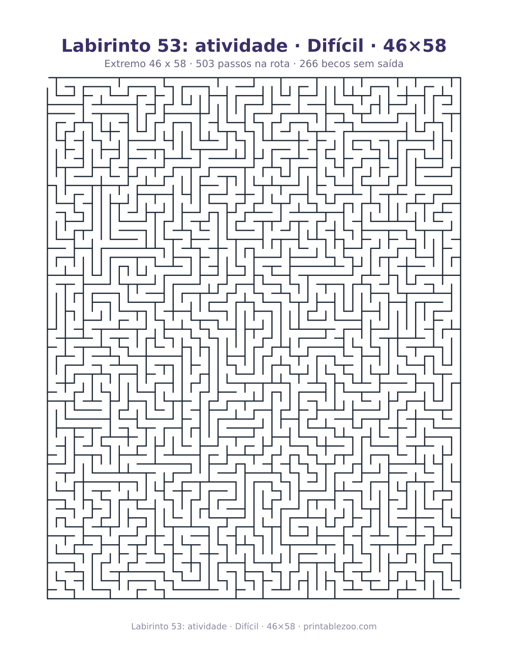 Prévia pronta para imprimir: Labirinto 53: atividade · Difícil · 46×58, catálogo nº 161303 Passatempo nº 161303.