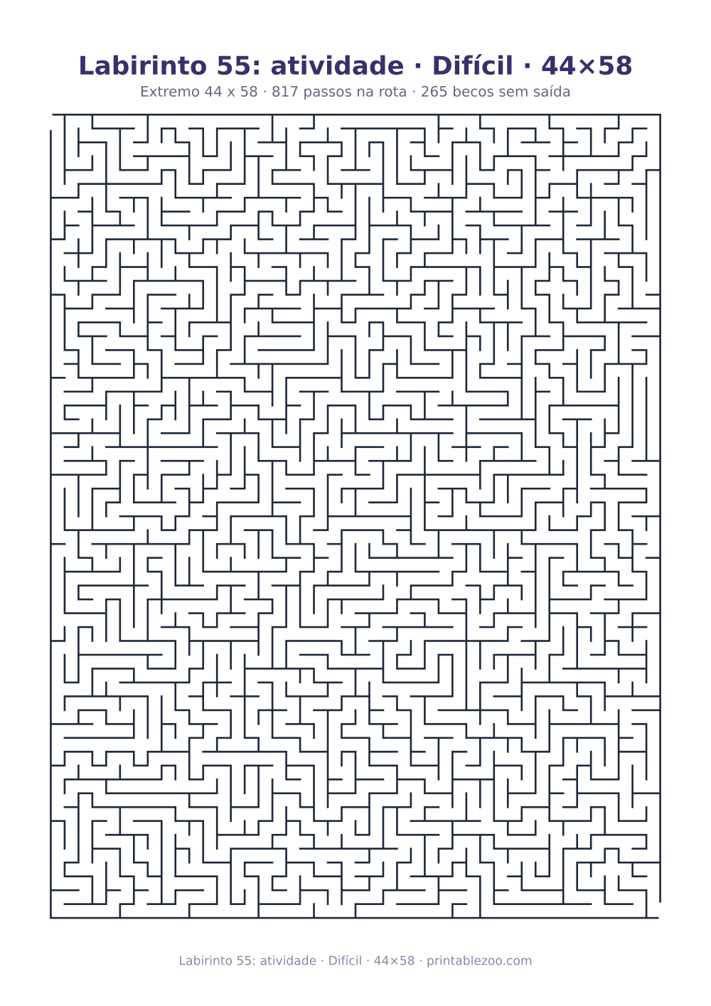 Prévia pronta para imprimir: Labirinto 55: atividade · Difícil · 44×58, catálogo nº 161501 Passatempo nº 161501.