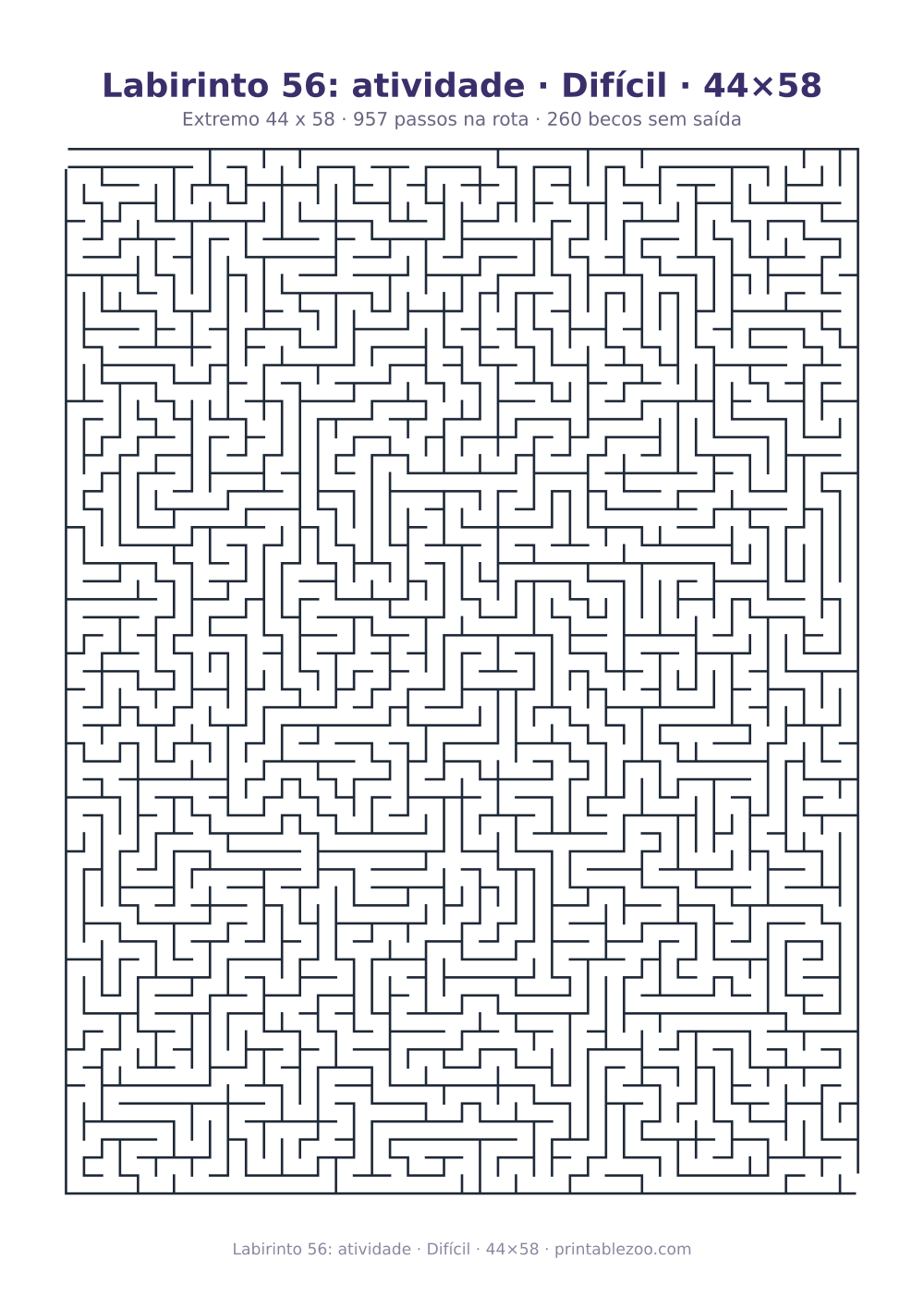 Prévia pronta para imprimir: Labirinto 56: atividade · Difícil · 44×58, catálogo nº 161502 Passatempo nº 161502.