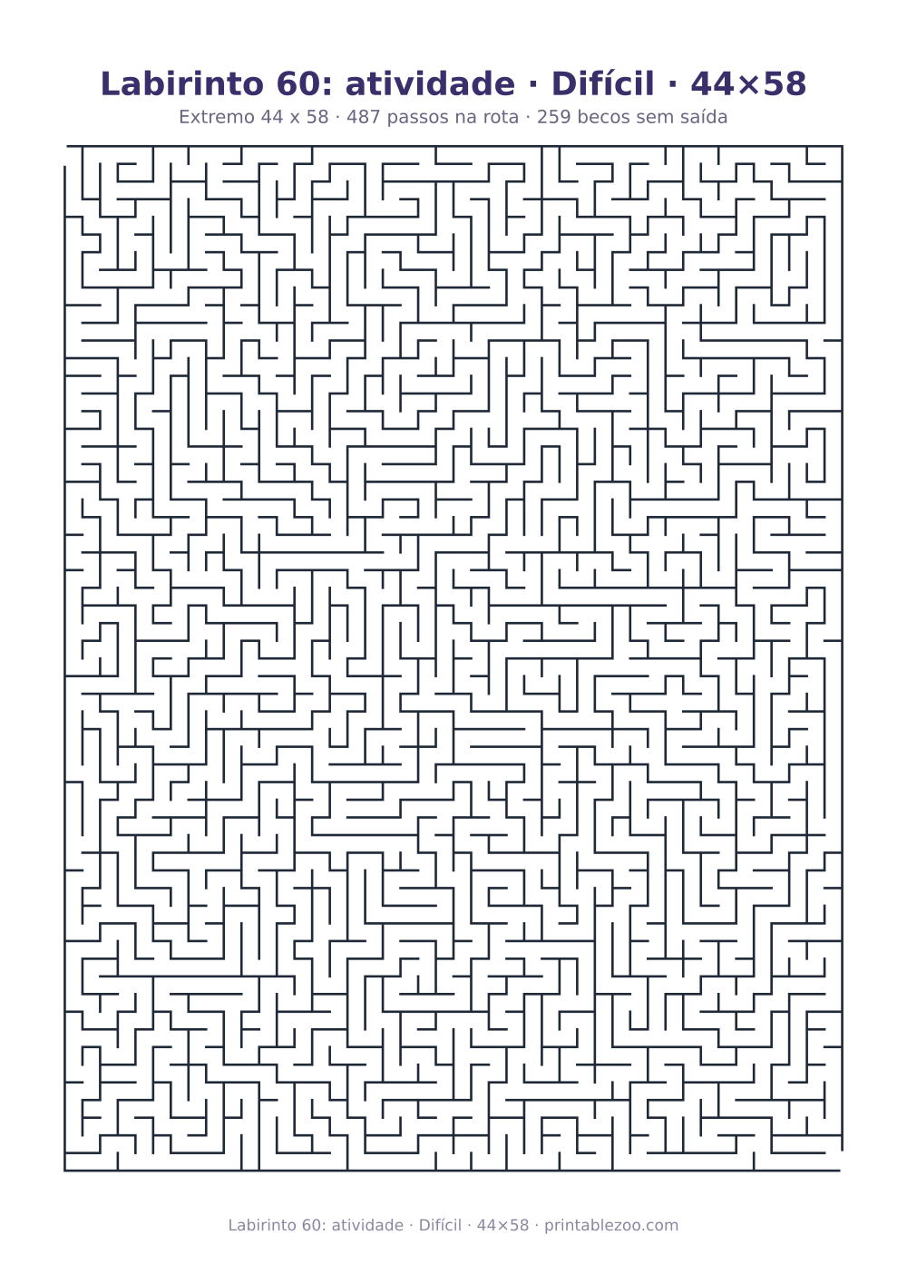 Prévia pronta para imprimir: Labirinto 60: atividade · Difícil · 44×58, catálogo nº 161506 Passatempo nº 161506.