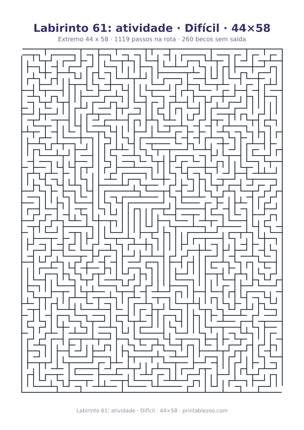 Prévia pronta para imprimir: Labirinto 61: atividade · Difícil · 44×58, catálogo nº 161507 Passatempo nº 161507.