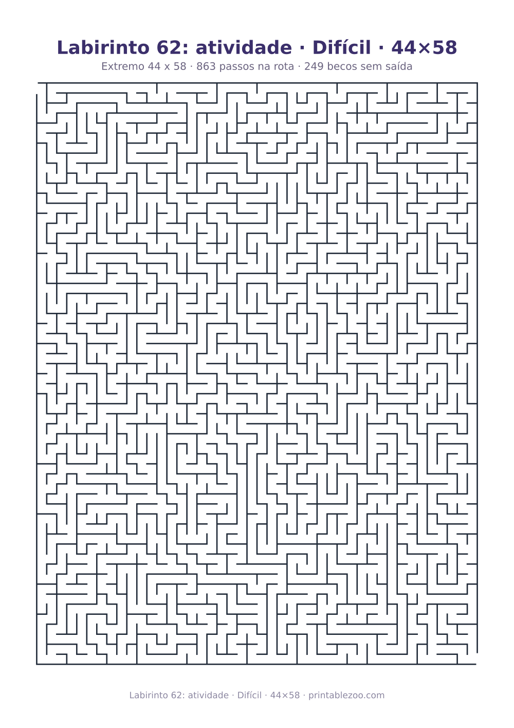 Prévia pronta para imprimir: Labirinto 62: atividade · Difícil · 44×58, catálogo nº 161508 Passatempo nº 161508.
