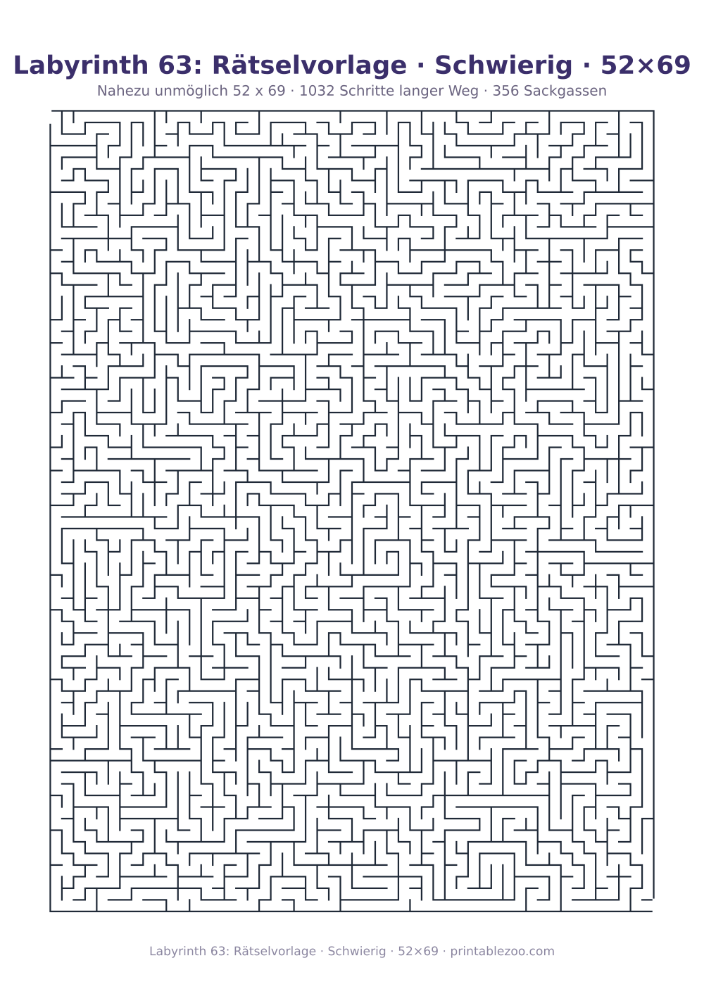 Labyrinth 63: Rätselvorlage · Schwierig · 52×69 als druckfertige Vorschau, Katalognummer 161521 Rätsel Nr. 161521.