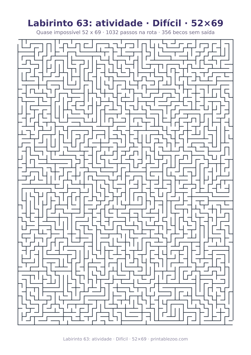 Prévia pronta para imprimir: Labirinto 63: atividade · Difícil · 52×69, catálogo nº 161521 Passatempo nº 161521.