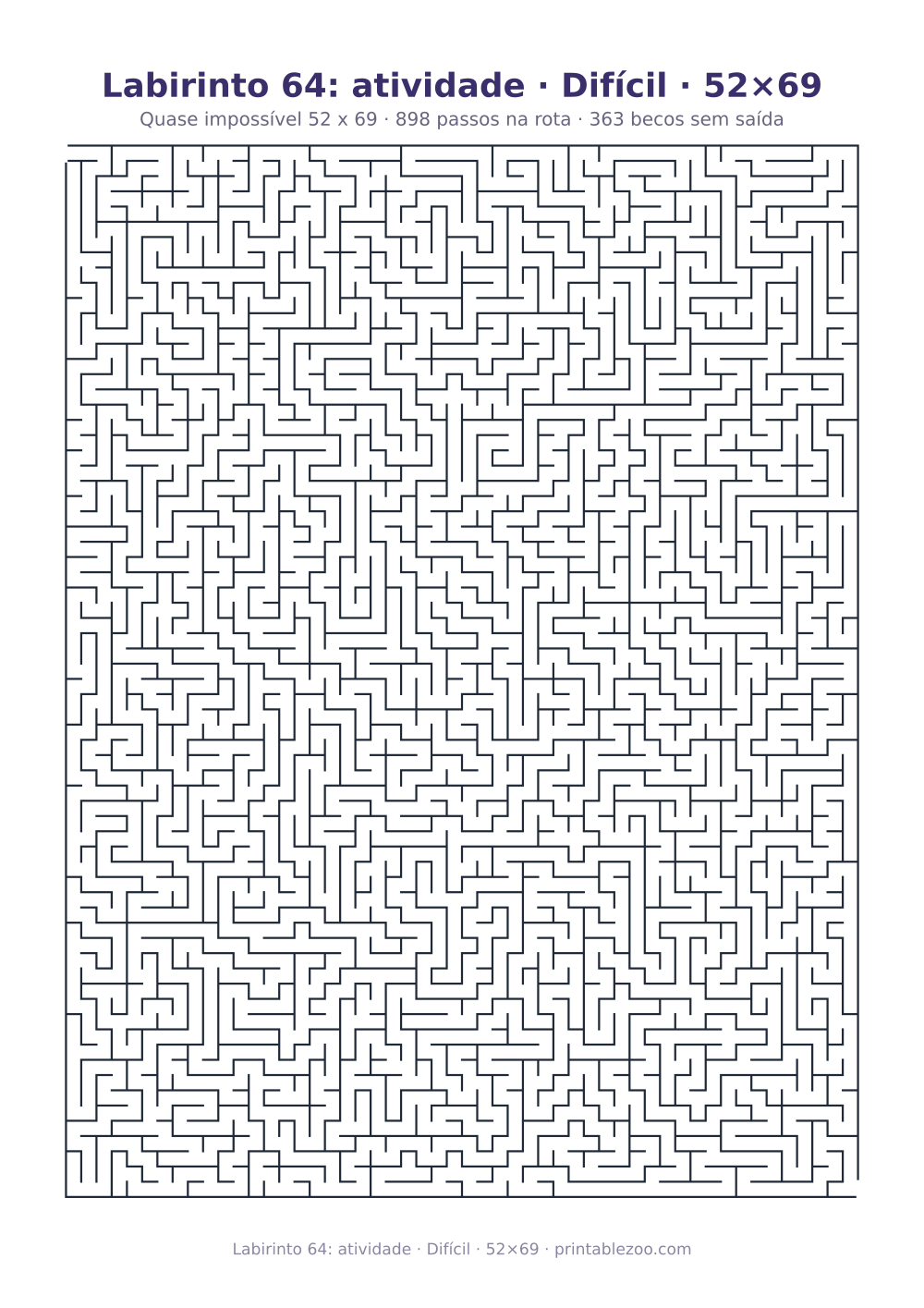 Prévia pronta para imprimir: Labirinto 64: atividade · Difícil · 52×69, catálogo nº 161522 Passatempo nº 161522.