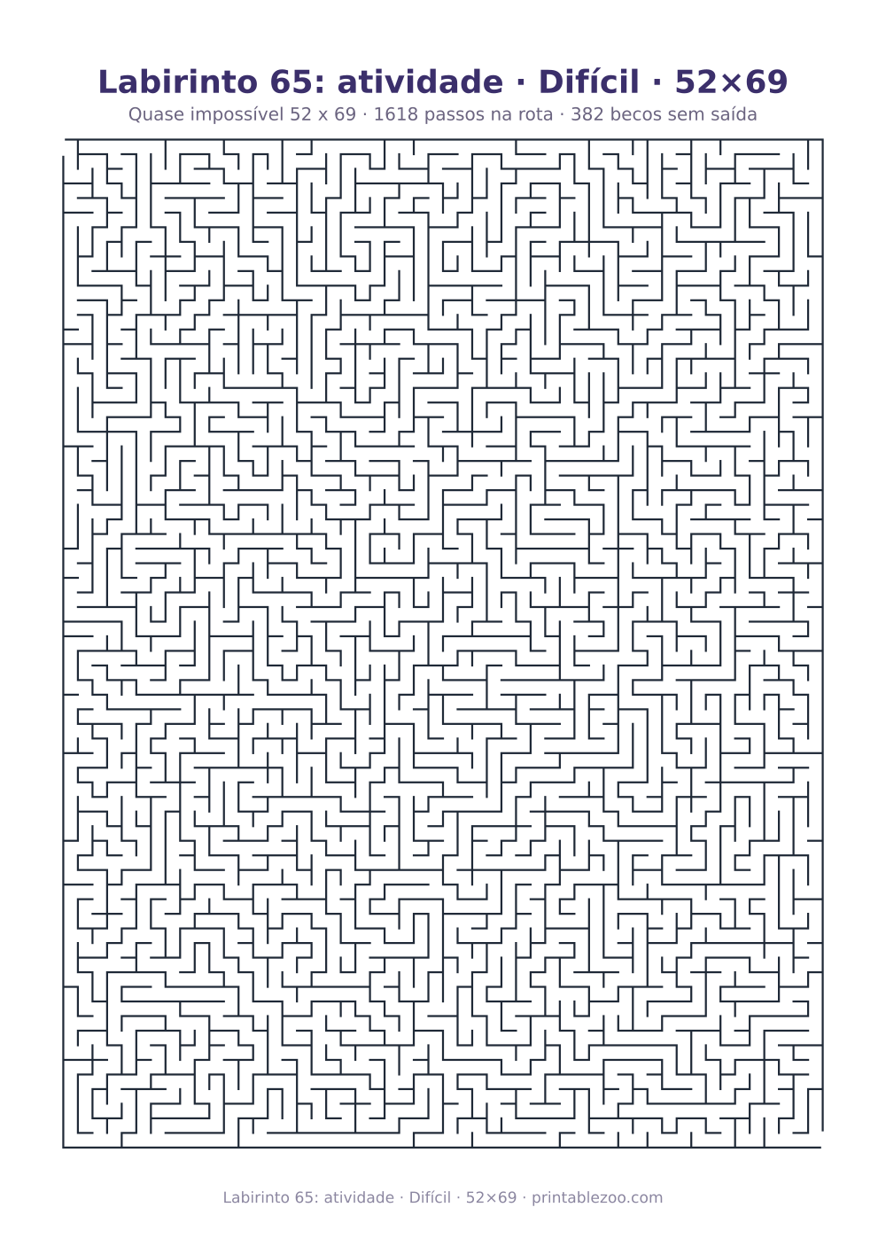 Prévia pronta para imprimir: Labirinto 65: atividade · Difícil · 52×69, catálogo nº 161523 Passatempo nº 161523.