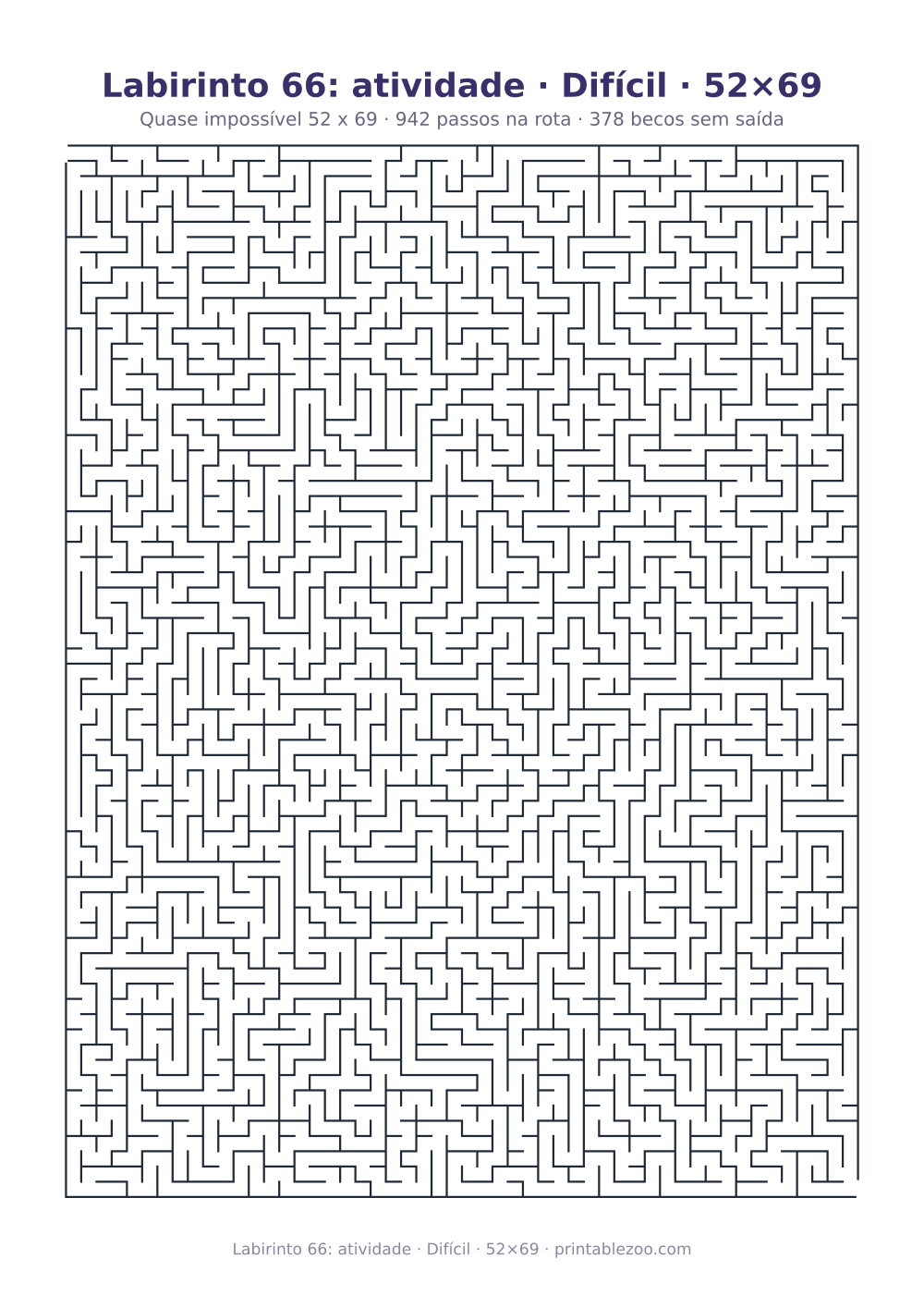 Prévia pronta para imprimir: Labirinto 66: atividade · Difícil · 52×69, catálogo nº 161524 Passatempo nº 161524.
