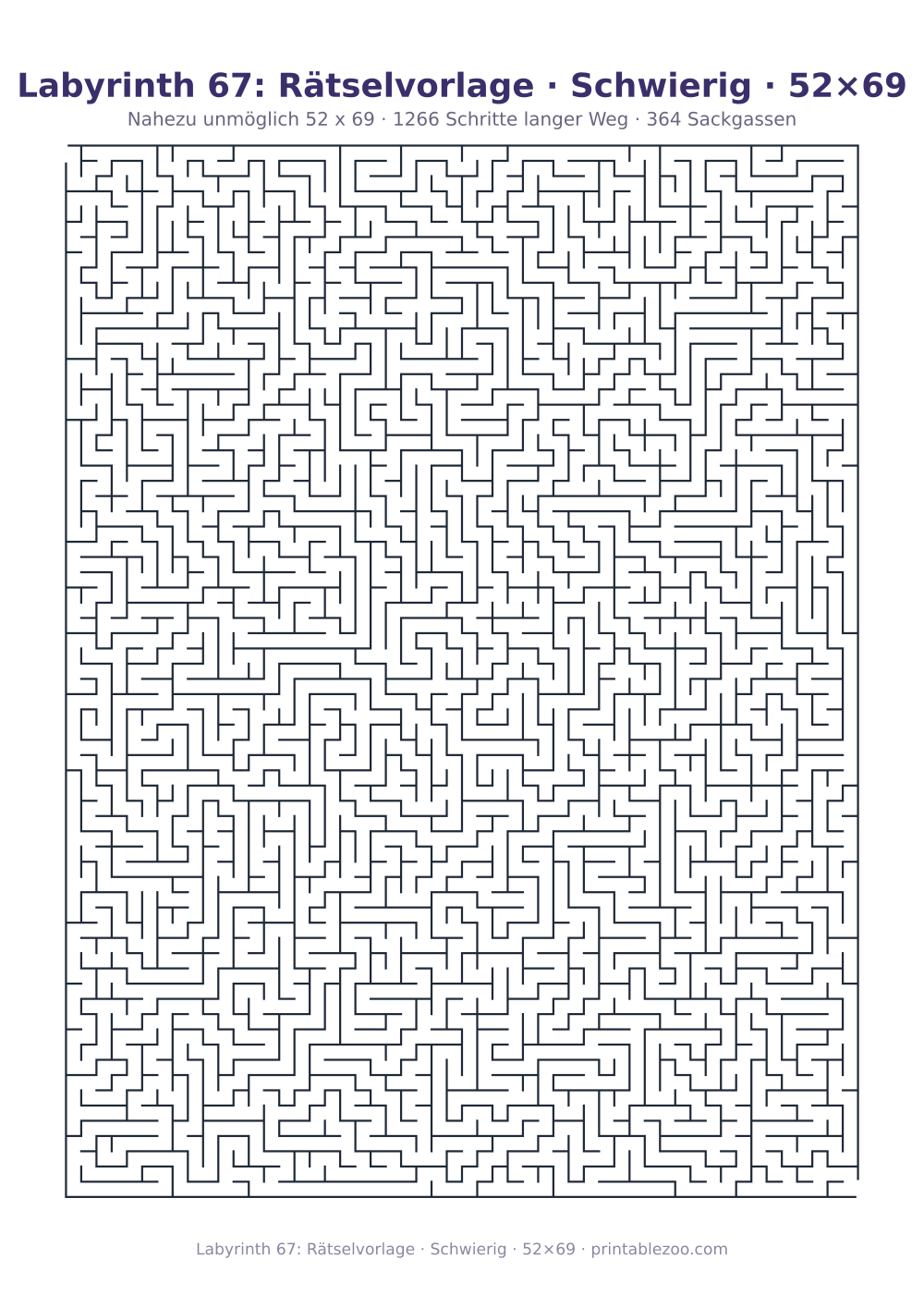 Labyrinth 67: Rätselvorlage · Schwierig · 52×69 als druckfertige Vorschau, Katalognummer 161525 Rätsel Nr. 161525.