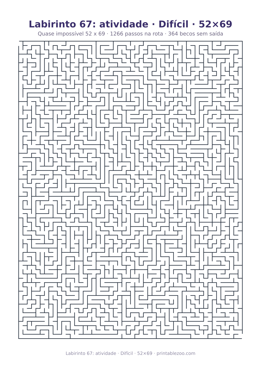 Prévia pronta para imprimir: Labirinto 67: atividade · Difícil · 52×69, catálogo nº 161525 Passatempo nº 161525.