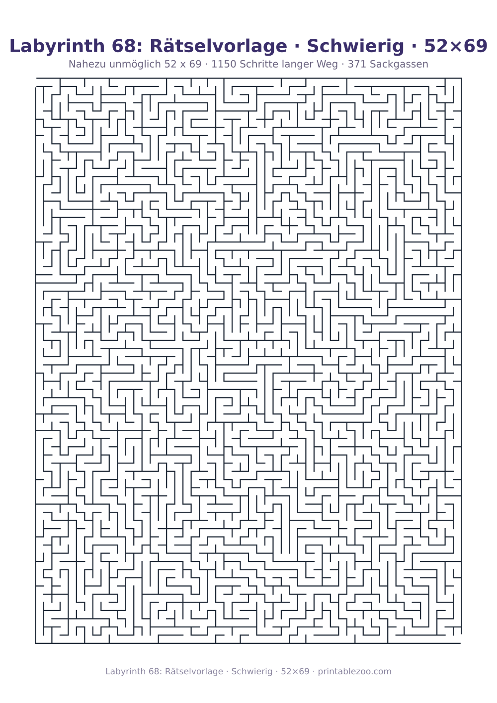 Labyrinth 68: Rätselvorlage · Schwierig · 52×69 als druckfertige Vorschau, Katalognummer 161526 Rätsel Nr. 161526.