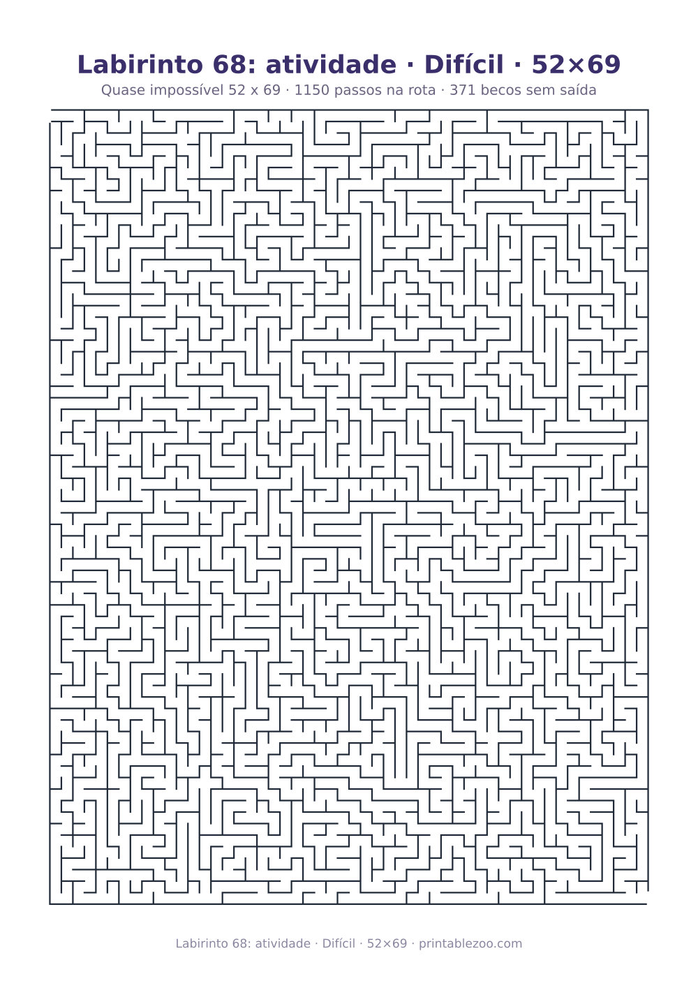 Prévia pronta para imprimir: Labirinto 68: atividade · Difícil · 52×69, catálogo nº 161526 Passatempo nº 161526.