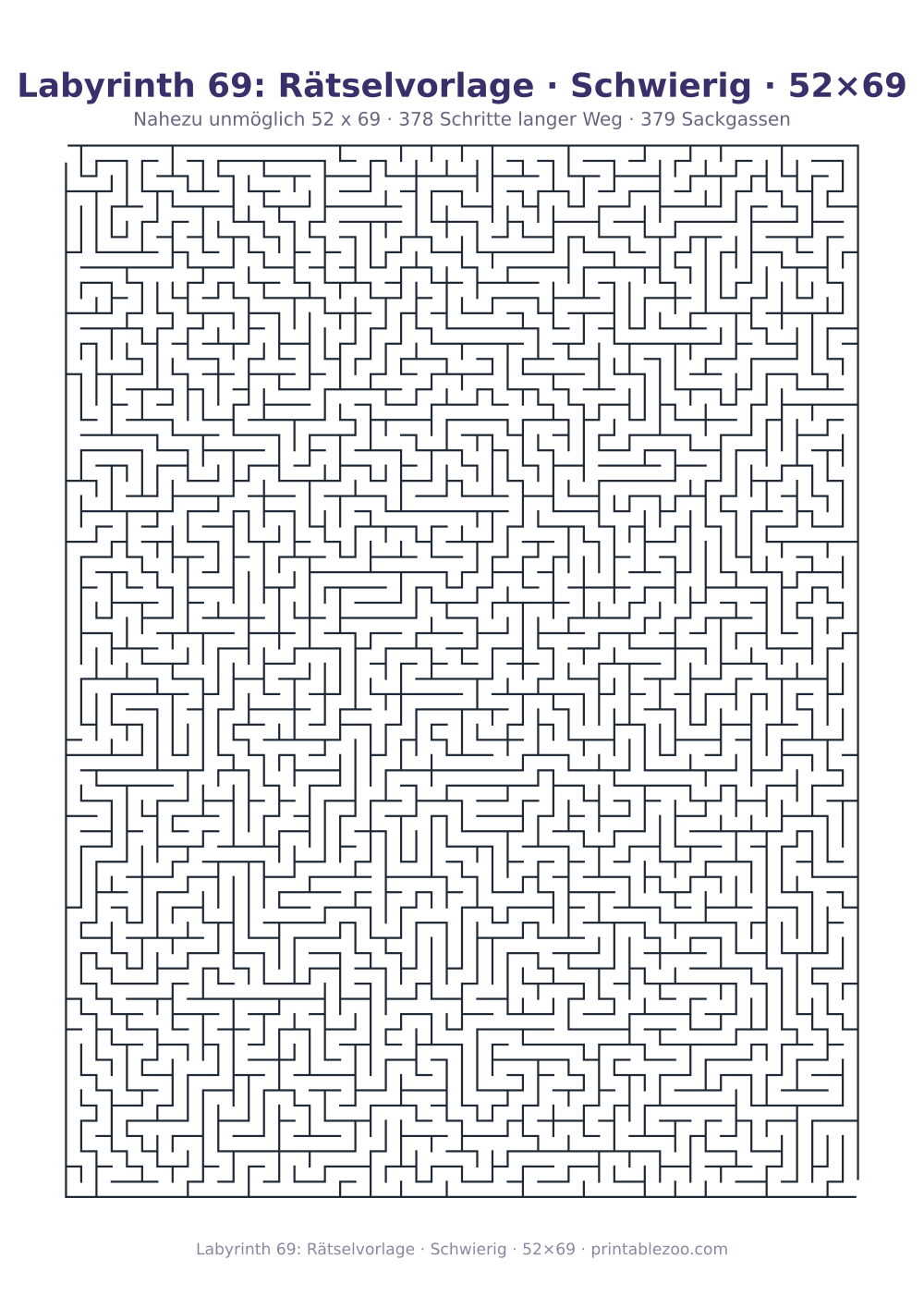Labyrinth 69: Rätselvorlage · Schwierig · 52×69 als druckfertige Vorschau, Katalognummer 161527 Rätsel Nr. 161527.