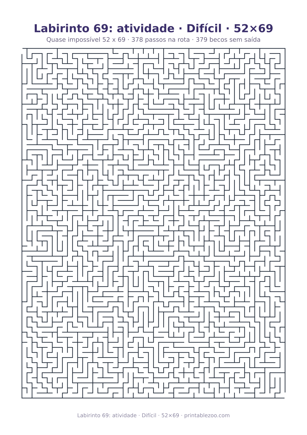 Prévia pronta para imprimir: Labirinto 69: atividade · Difícil · 52×69, catálogo nº 161527 Passatempo nº 161527.