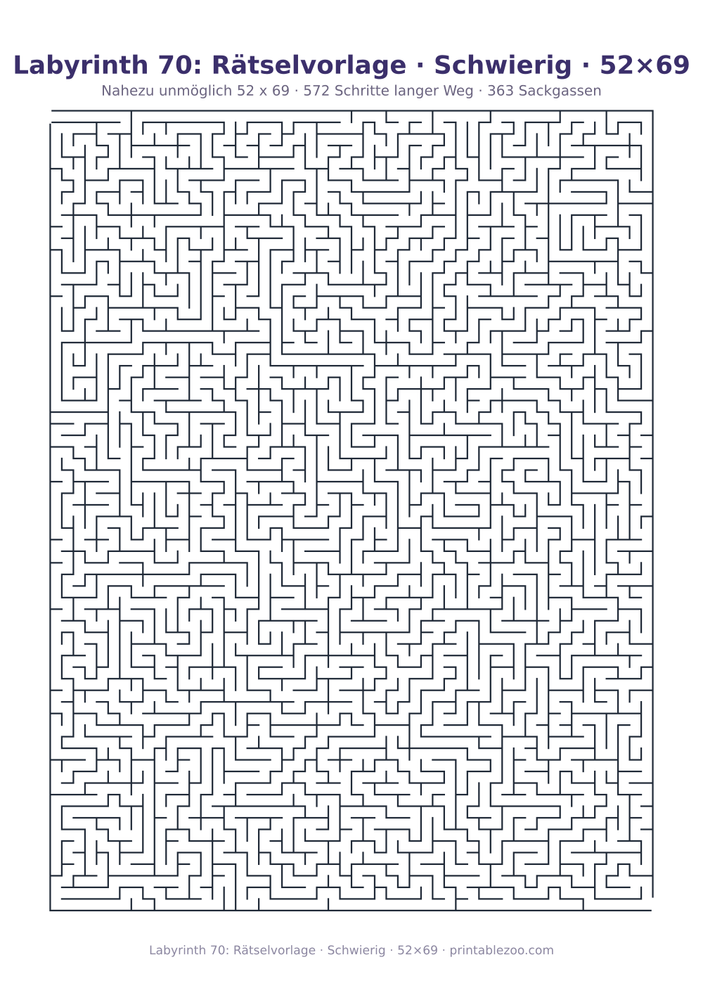 Labyrinth 70: Rätselvorlage · Schwierig · 52×69 als druckfertige Vorschau, Katalognummer 161528 Rätsel Nr. 161528.