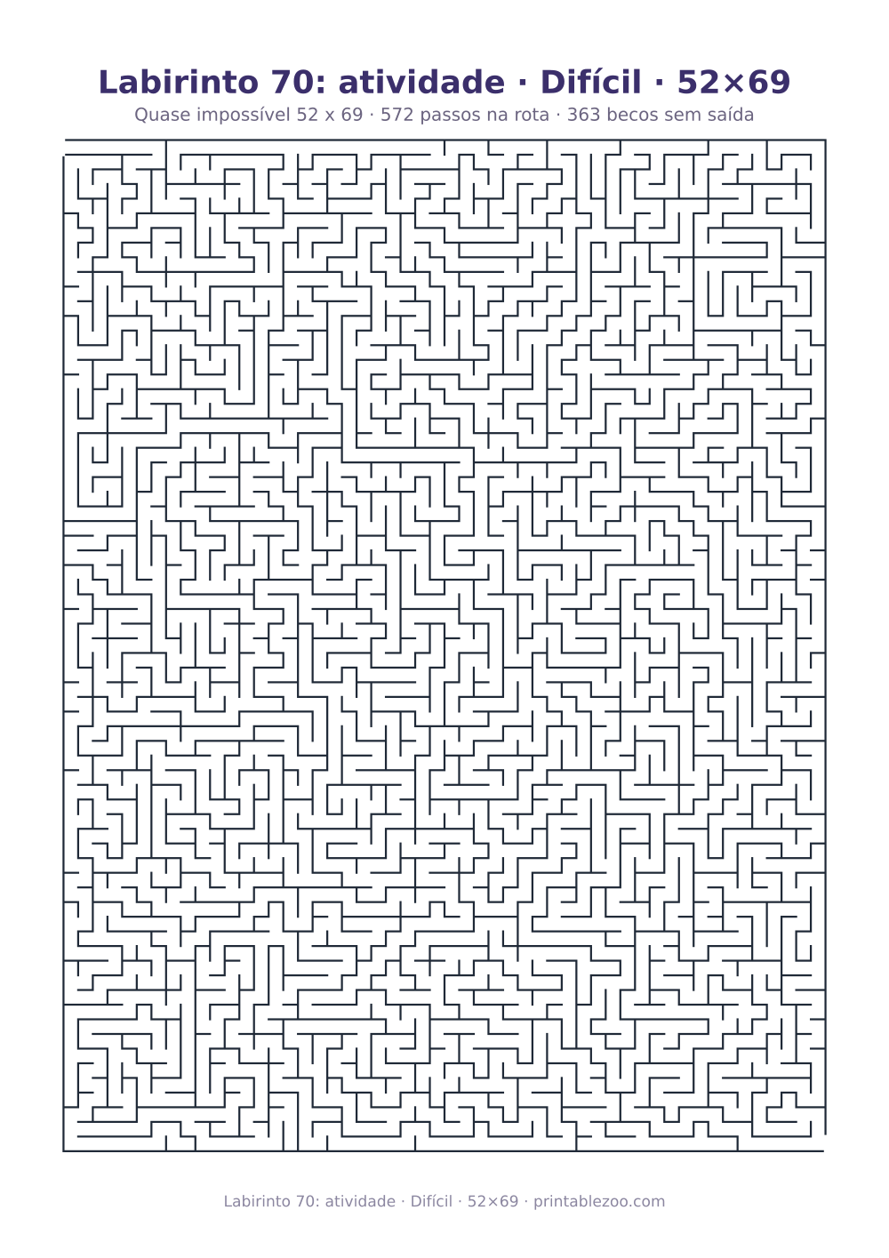 Prévia pronta para imprimir: Labirinto 70: atividade · Difícil · 52×69, catálogo nº 161528 Passatempo nº 161528.