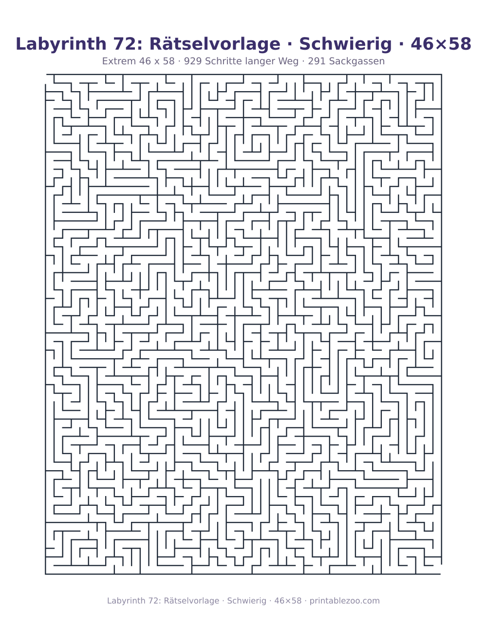 Labyrinth 72: Rätselvorlage · Schwierig · 46×58 als druckfertige Vorschau, Katalognummer 161542 Rätsel Nr. 161542.