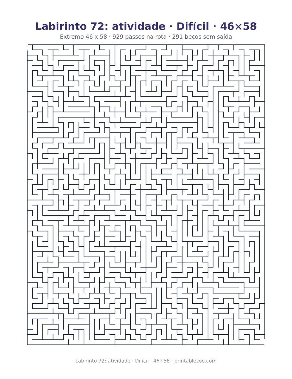 Prévia pronta para imprimir: Labirinto 72: atividade · Difícil · 46×58, catálogo nº 161542 Passatempo nº 161542.