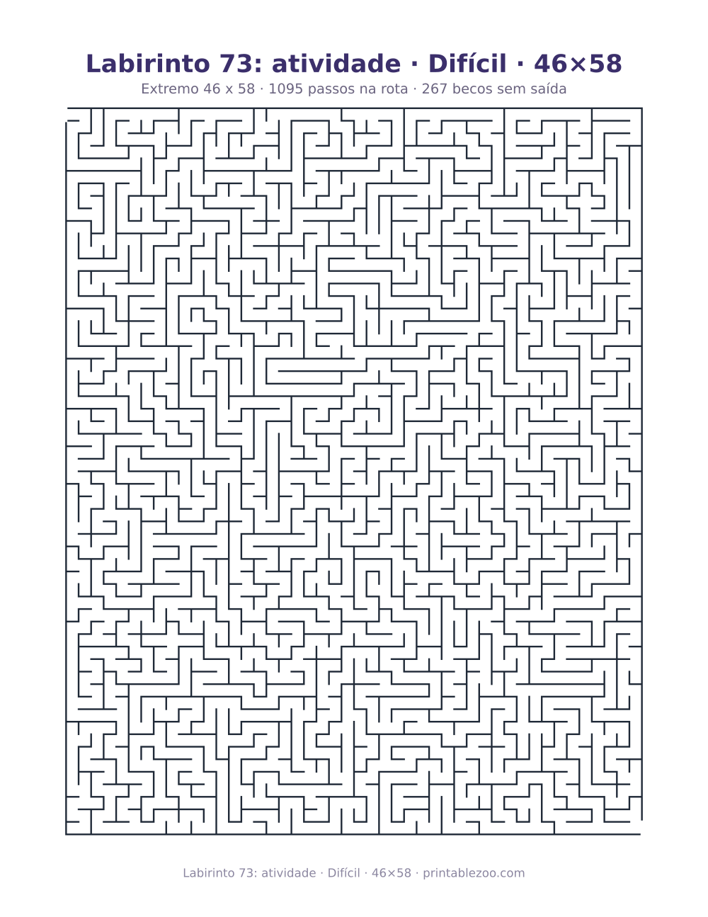 Prévia pronta para imprimir: Labirinto 73: atividade · Difícil · 46×58, catálogo nº 161543 Passatempo nº 161543.