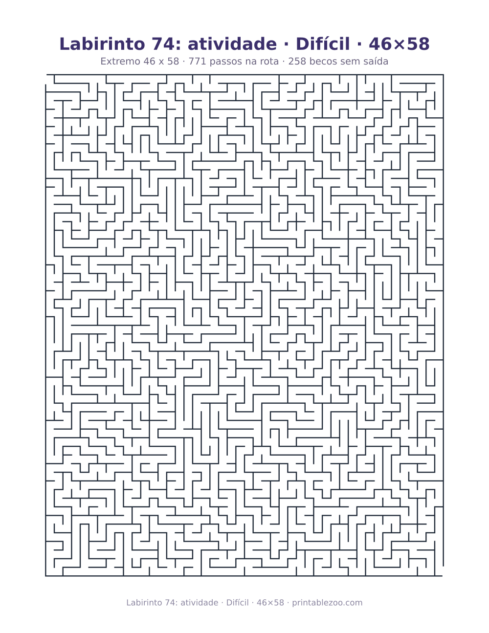 Prévia pronta para imprimir: Labirinto 74: atividade · Difícil · 46×58, catálogo nº 161544 Passatempo nº 161544.