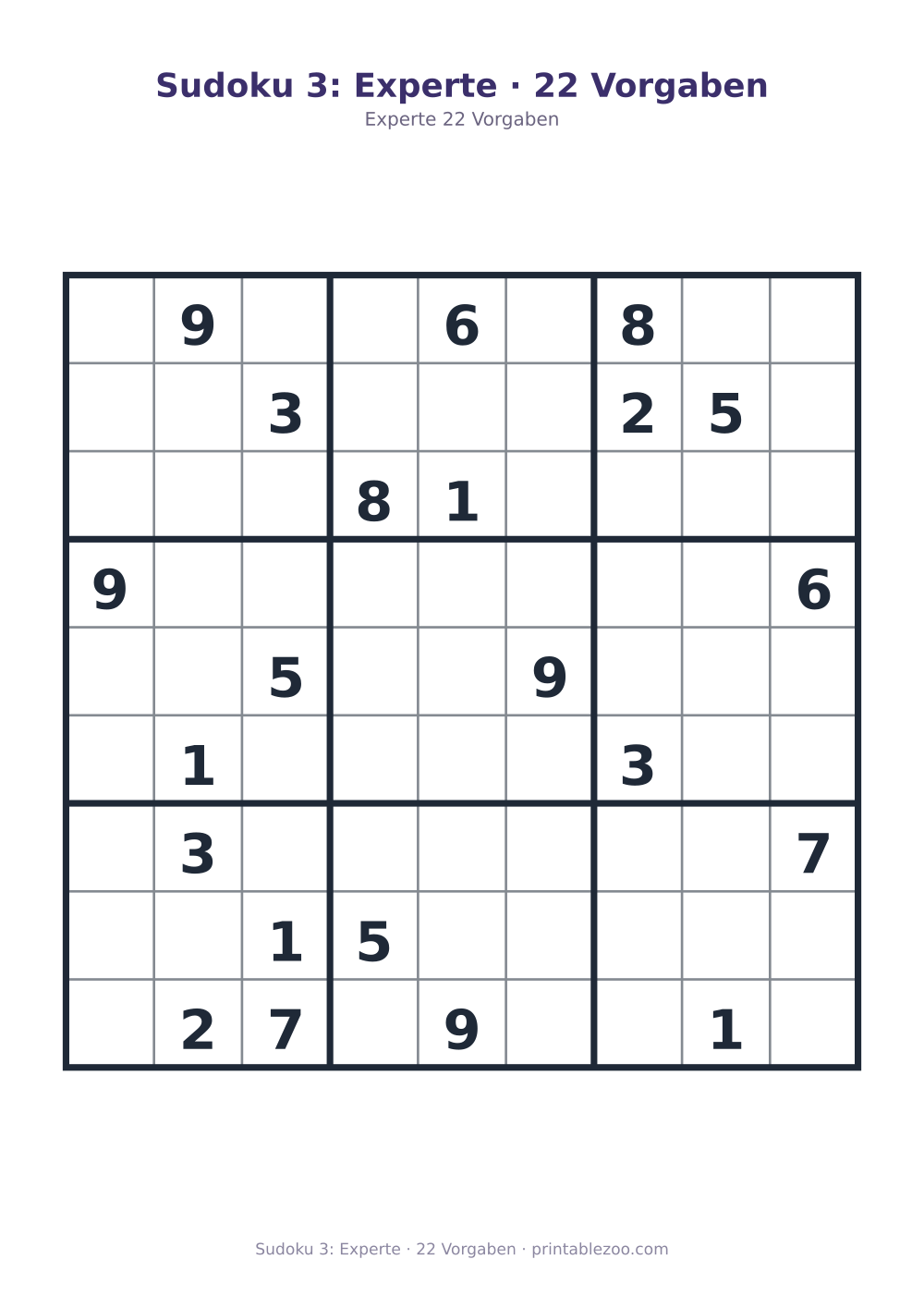 Sudoku 3: Experte · 22 Vorgaben als druckfertige Vorschau, Katalognummer 262103