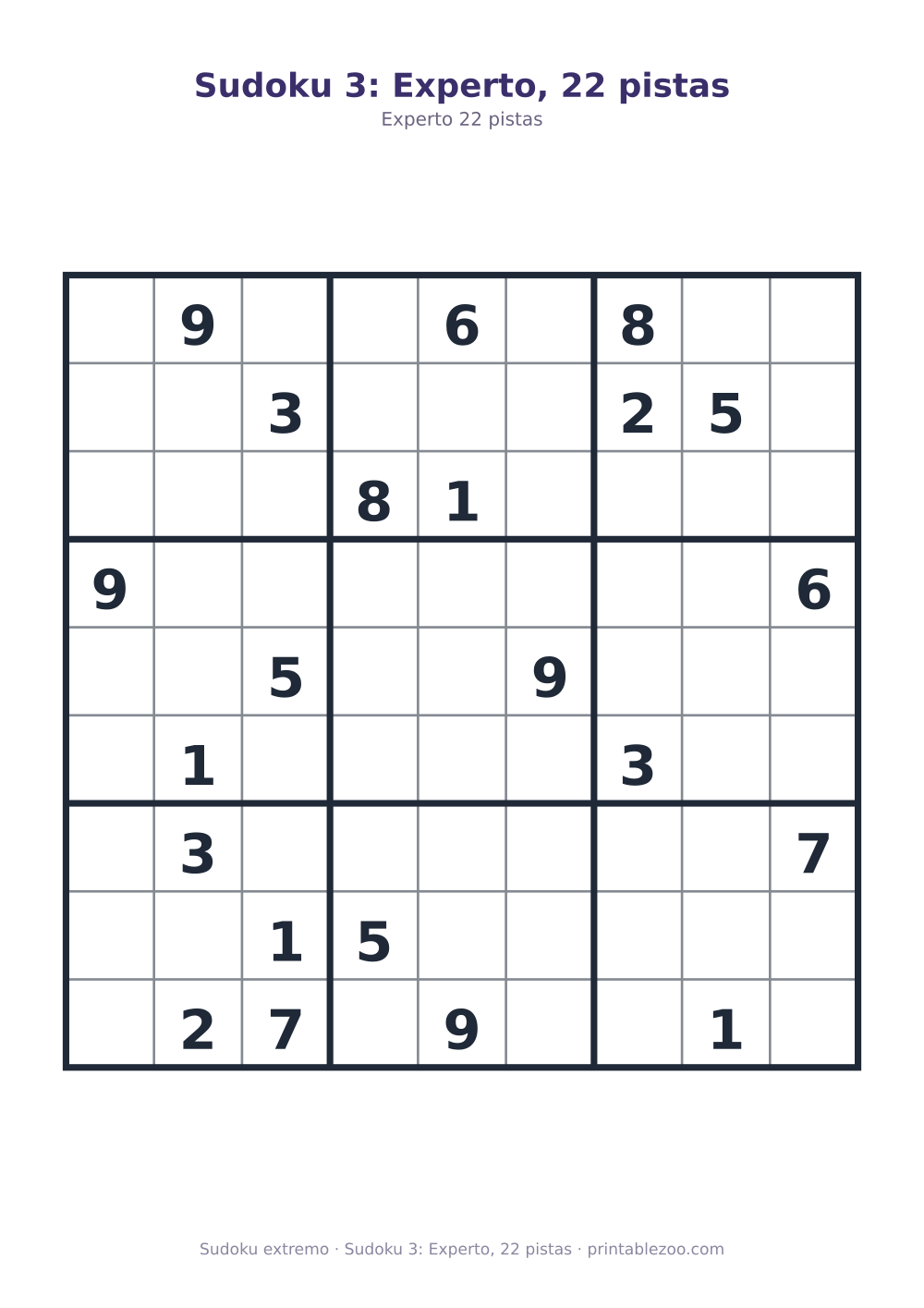 Sudoku 3: Experto, 22 pistas