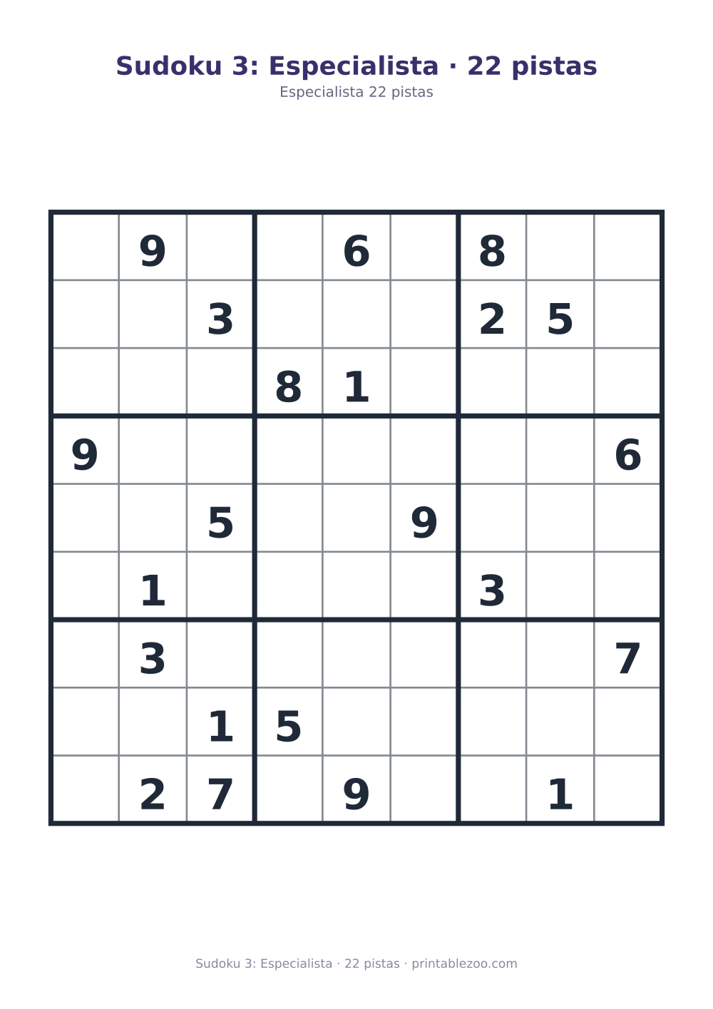 Prévia pronta para imprimir: Sudoku 3: Especialista · 22 pistas, catálogo nº 262103