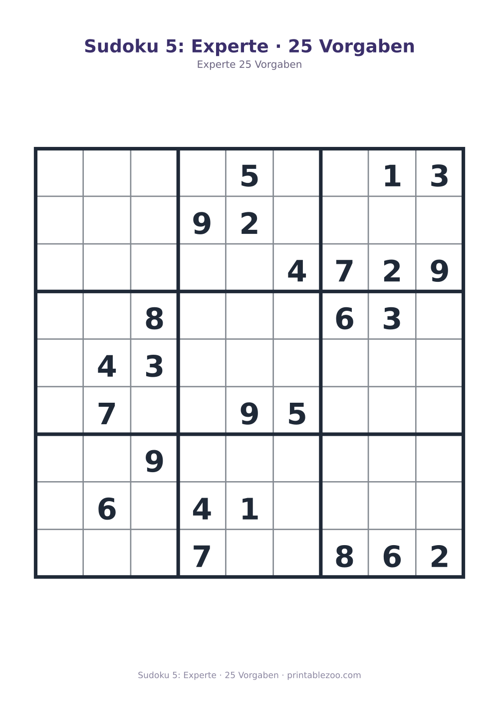 Sudoku 5: Experte · 25 Vorgaben als druckfertige Vorschau, Katalognummer 262105