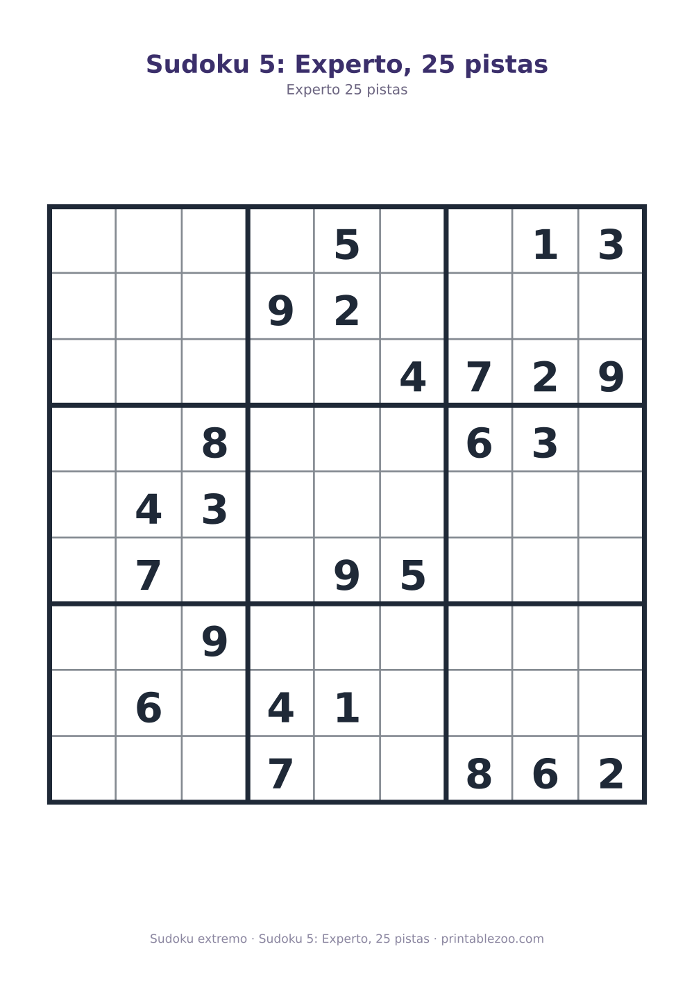 Sudoku 5: Experto, 25 pistas