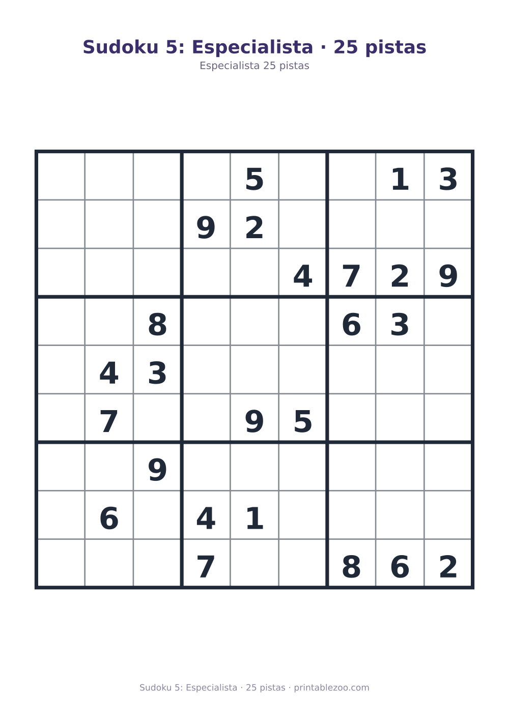 Prévia pronta para imprimir: Sudoku 5: Especialista · 25 pistas, catálogo nº 262105