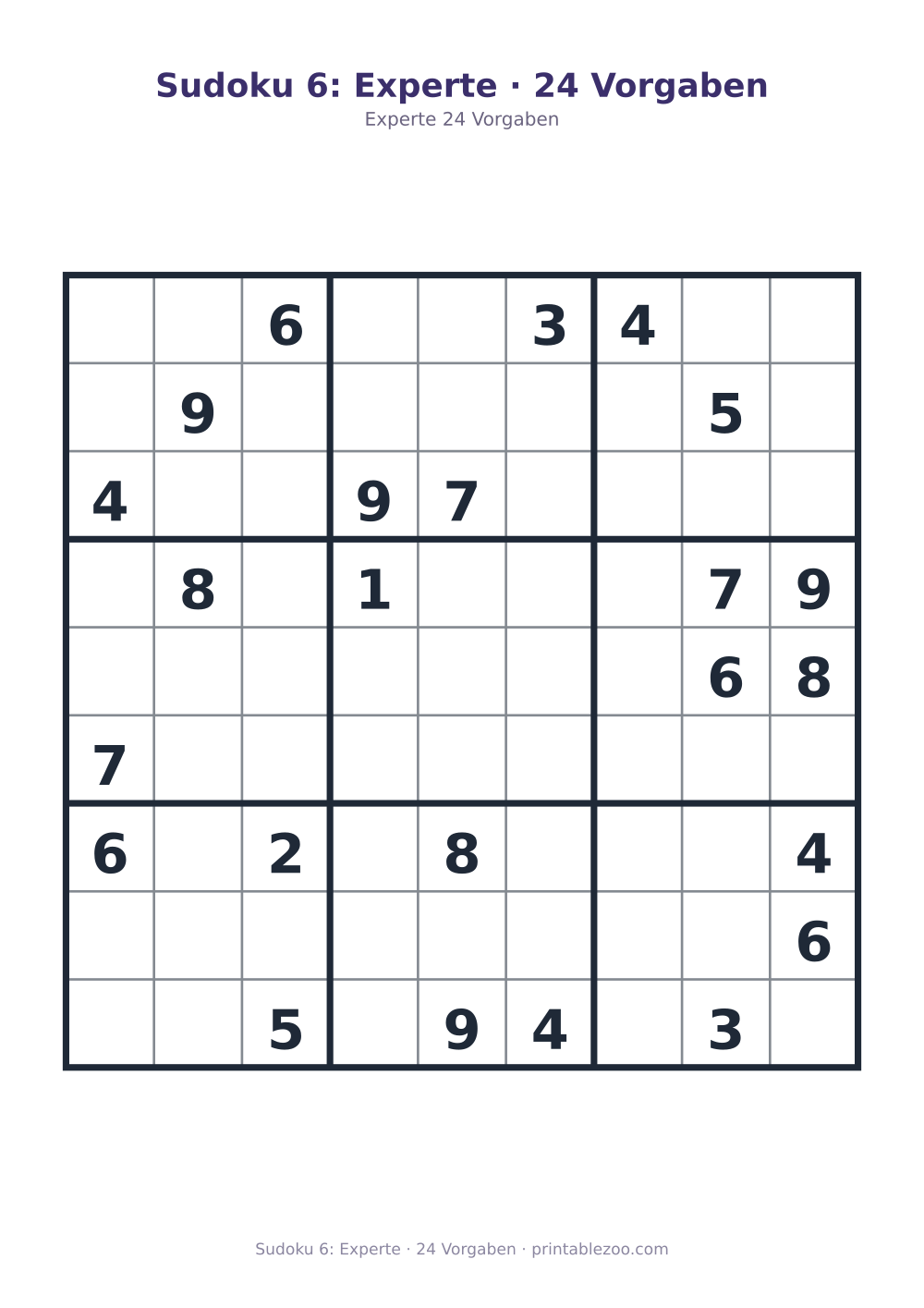 Sudoku 6: Experte · 24 Vorgaben als druckfertige Vorschau, Katalognummer 262106