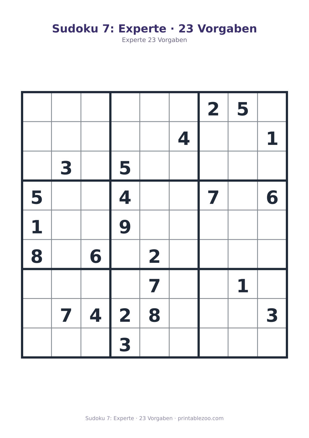 Sudoku 7: Experte · 23 Vorgaben als druckfertige Vorschau, Katalognummer 262107