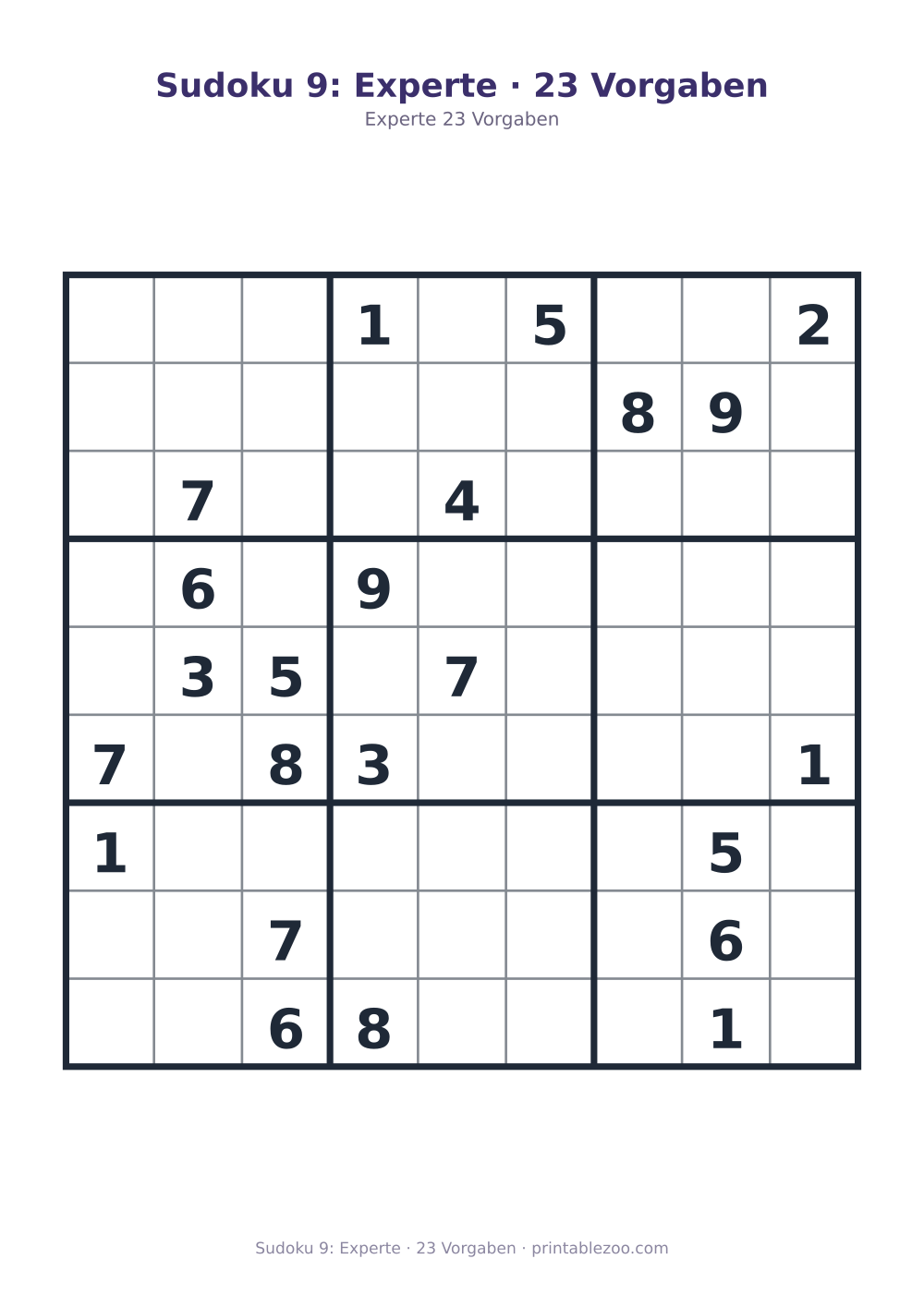 Sudoku 9: Experte · 23 Vorgaben als druckfertige Vorschau, Katalognummer 262109
