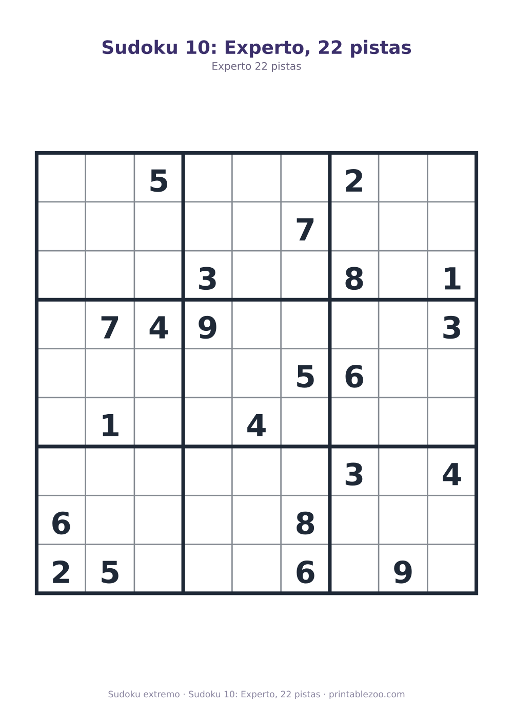Sudoku 10: Experto, 22 pistas