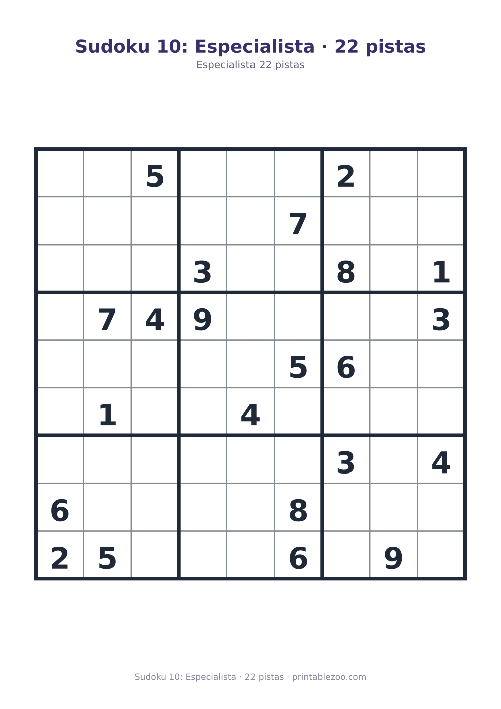 Prévia pronta para imprimir: Sudoku 10: Especialista · 22 pistas, catálogo nº 262110